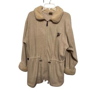 Cityscape‎ Vintage Fleece Jacket Beige Faux Fur Cuffs/Collar Made in Canada Sz L